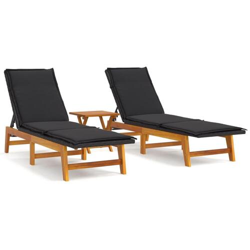 Loungesæt til haven 3 dele polyrattan og massivt akacietræ