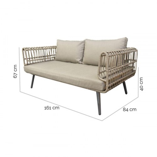 Ariki 2-personers havesofa - stål og syntetisk spanskrør, 161 × 84 × 67 cm