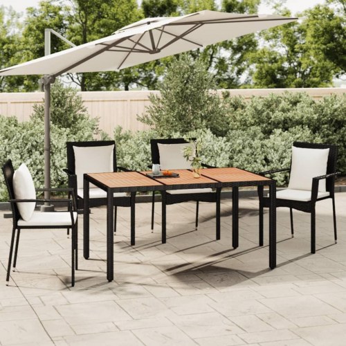 Havebord i polyrattan med bordplade i massivt akacietræ - sort, 150 × 90 cm