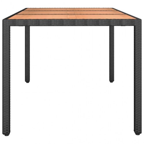 Havebord i polyrattan med bordplade i massivt akacietræ - sort, 150 × 90 cm