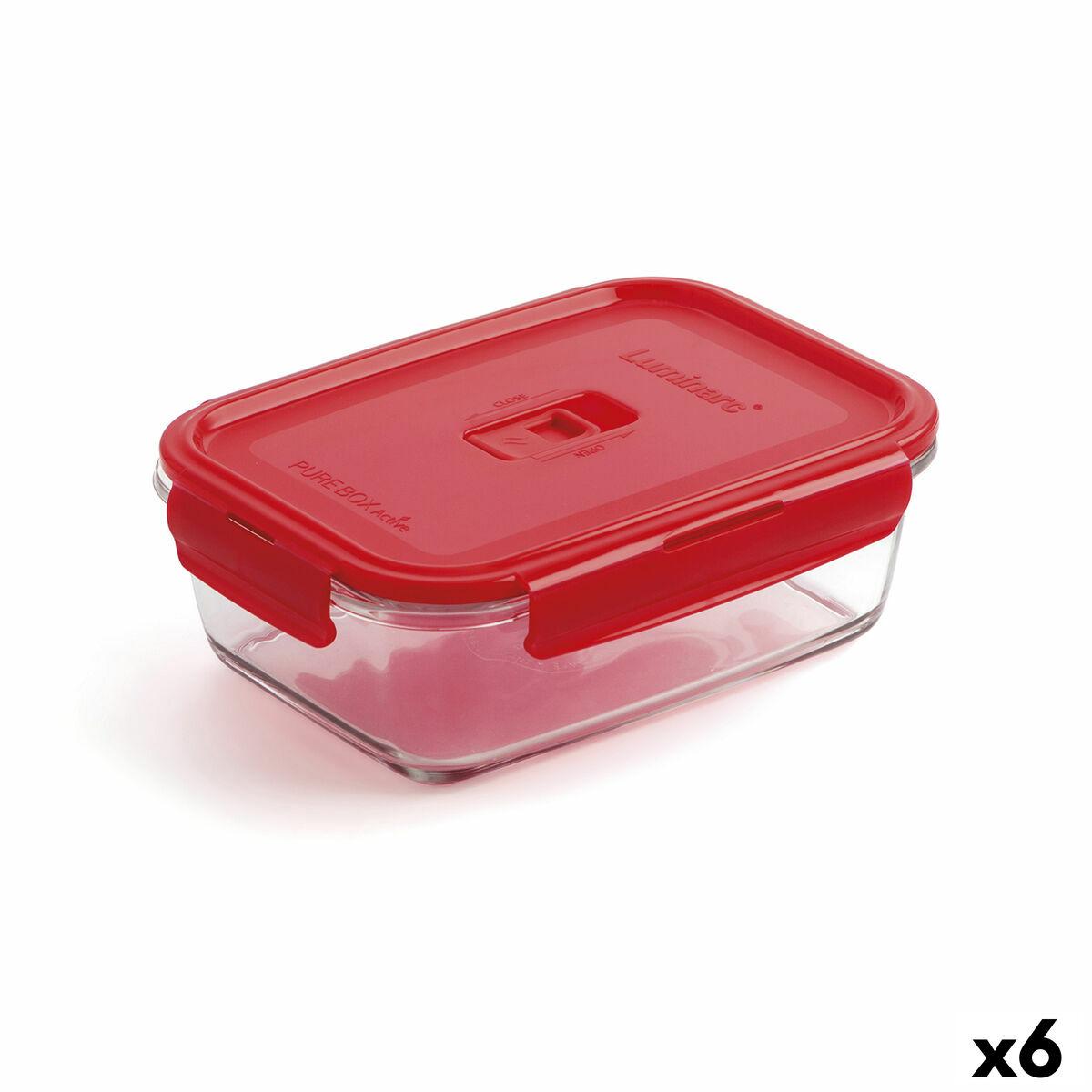 Hermetisk Madkasse Luminarc Pure Box Rød 16 X 11 Cm 820 Ml Glas 6 Enheder