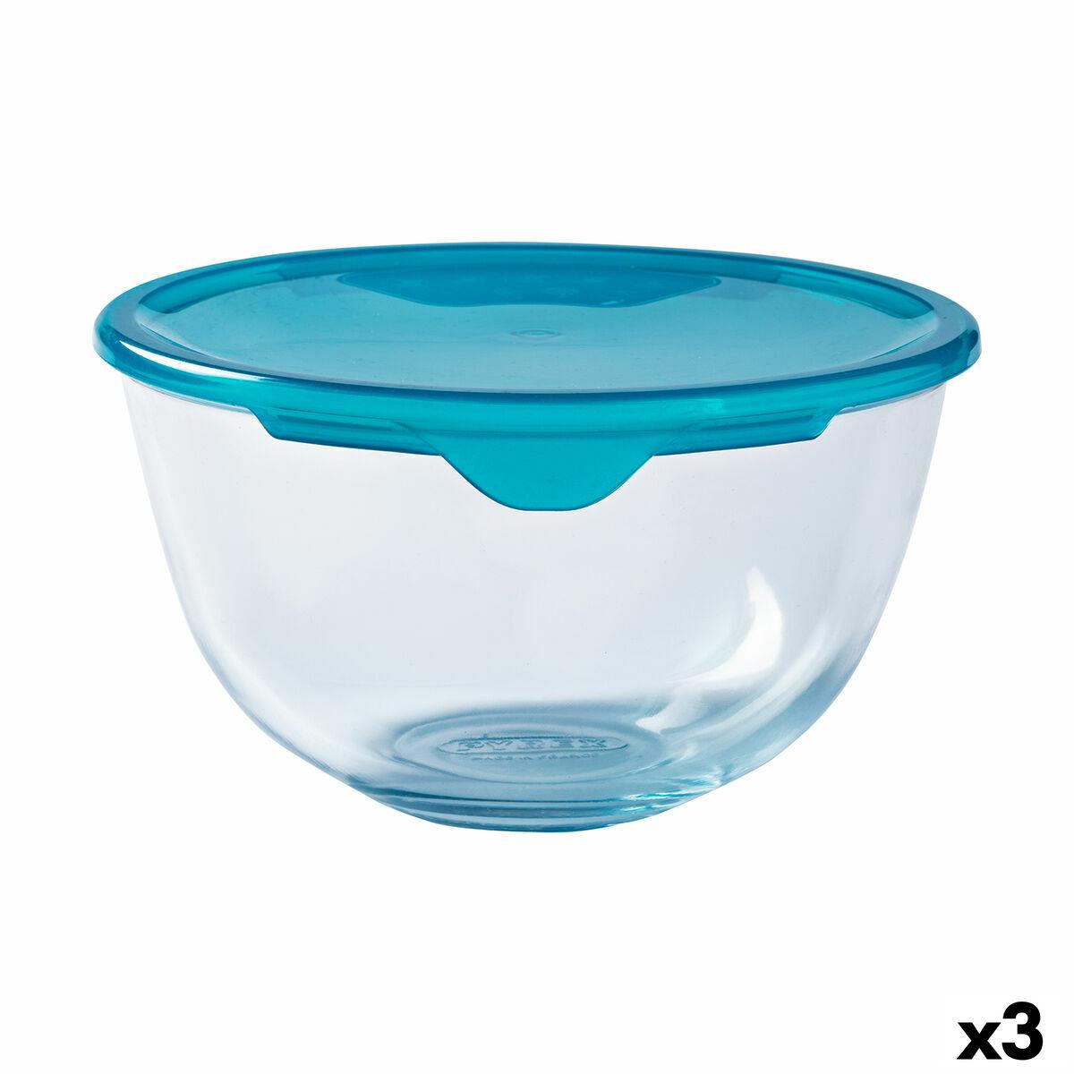Rund Madkasse Med Låg Pyrex Cook & Store Blå 2 L 22 X 22 X 11 Cm Silikone Glas 3 Enheder