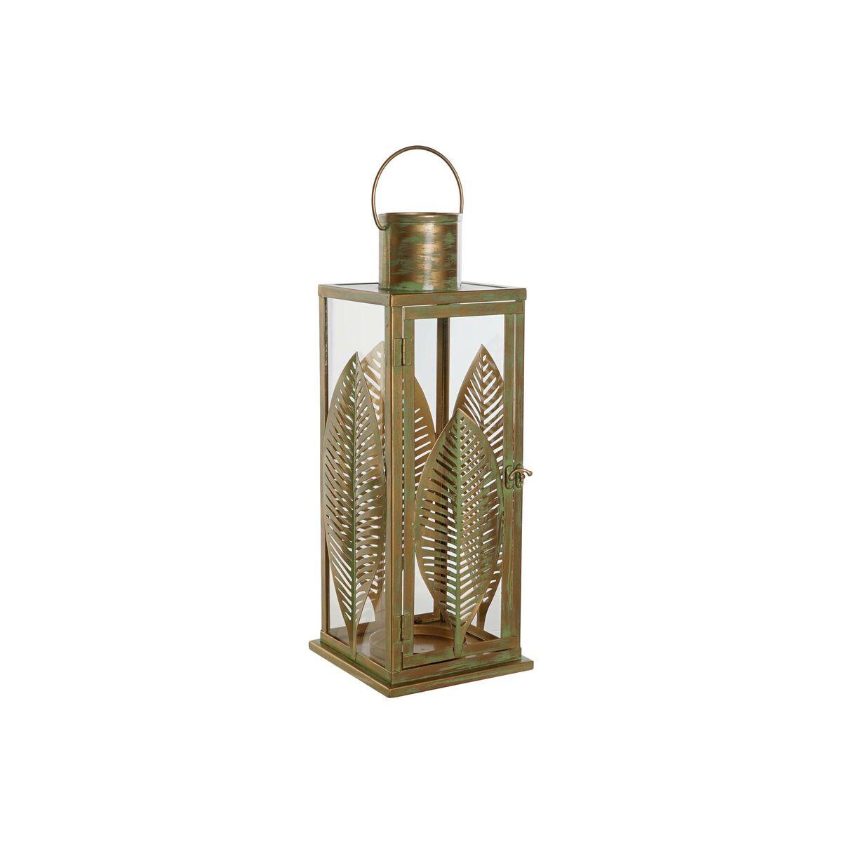Laantarn Gylden Metal 16 5 X 16 5 X 50 Cm Blad Af En Plante