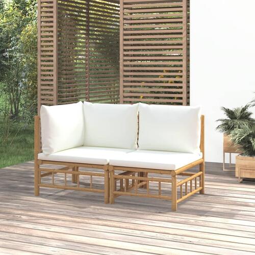 Loungesæt til haven 2 dele med cremehvide hynder bambus