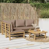 Loungesæt til haven 5 dele med gråbrune hynder bambus
