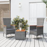 Loungesæt til haven 3 dele polyrattan og akacietræ grå