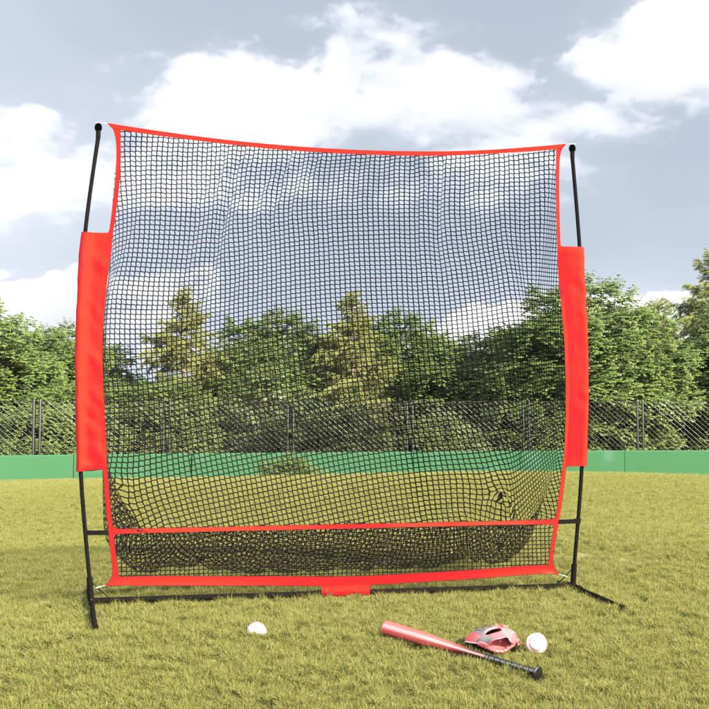 Bærbart Baseballnet 215x107x216 Cm Polyester Sort Og Rød