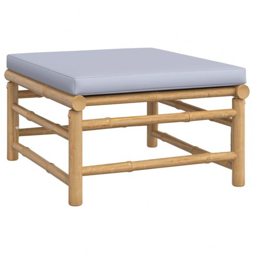 Loungesæt til haven 3 dele med lysegrå hynder bambus