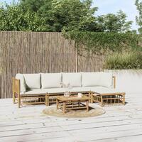 Loungesæt til haven 6 dele med cremehvide hynder bambus