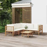 Loungesæt til haven 6 dele med cremehvide hynder bambus