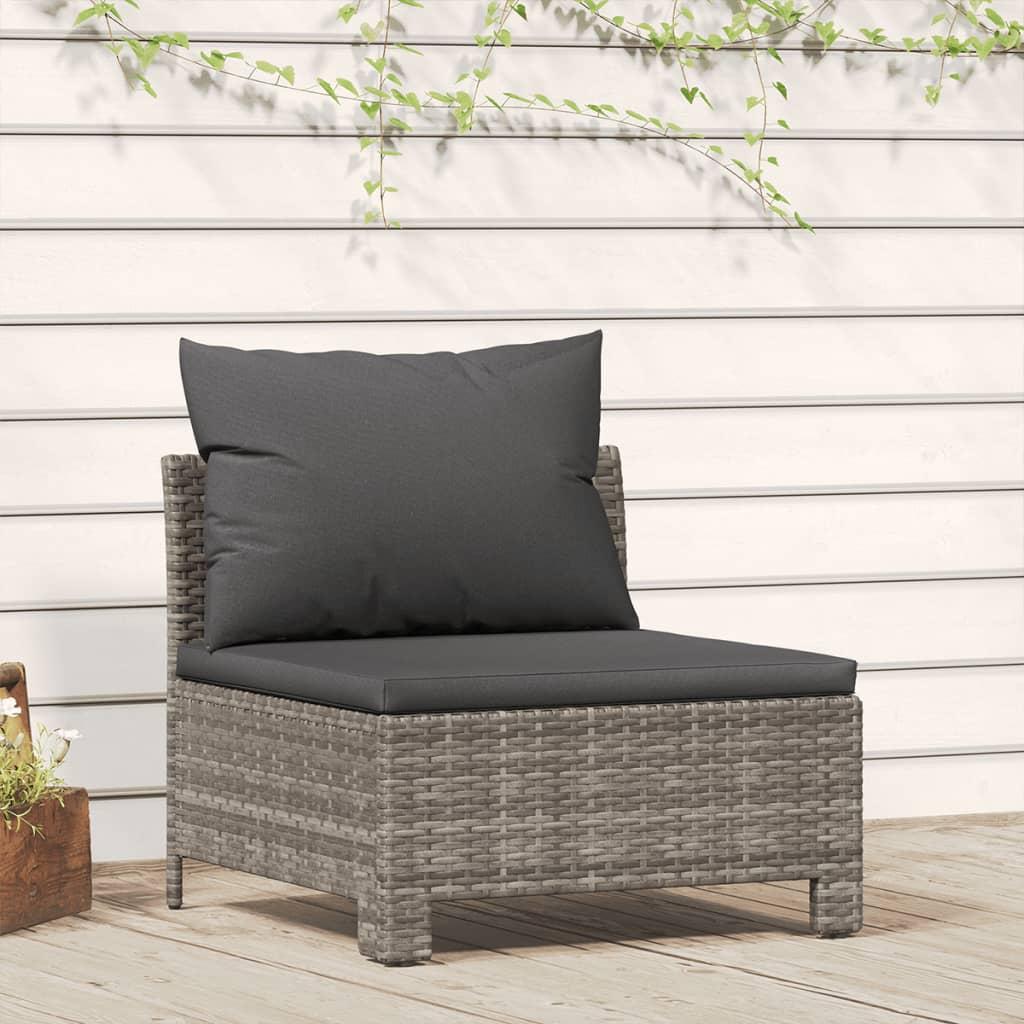 Midtermodul til havesofa med hynde polyrattan grå