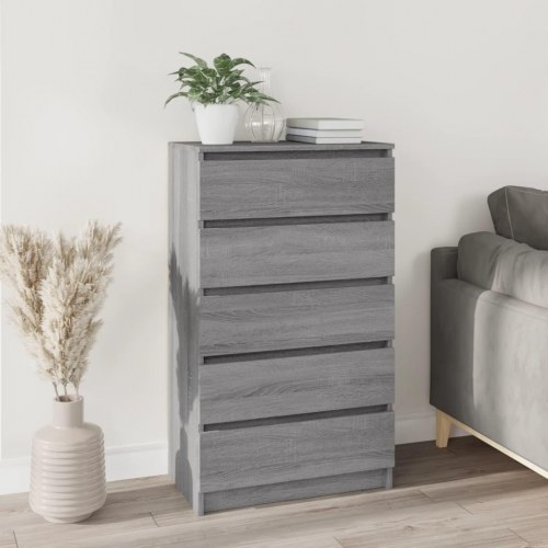 Kommode 60 × 36 × 103 cm i konstrueret træ - grå sonoma-eg, 5 skuffer