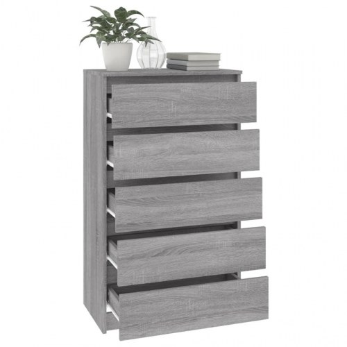 Kommode 60 × 36 × 103 cm i konstrueret træ - grå sonoma-eg, 5 skuffer