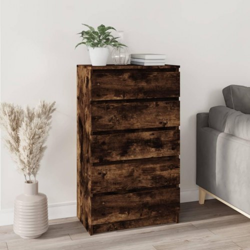 Kommode med 5 skuffer 60×36×103 cm - røget egetræsfarve