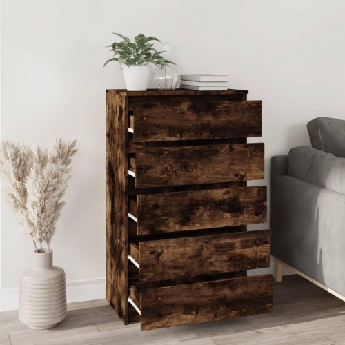 Kommode med 5 skuffer 60×36×103 cm - røget egetræsfarve