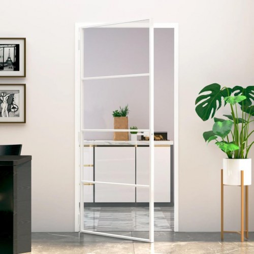 Indvendig glasdør 93×201,5 cm - hærdet glas og hvid aluminiumsramme