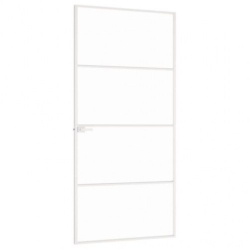 Indvendig glasdør 93×201,5 cm - hærdet glas og hvid aluminiumsramme