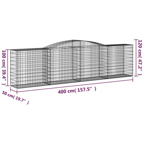 Buet gabionkurv 400×50×100/120 cm i galvaniseret jern - sølv