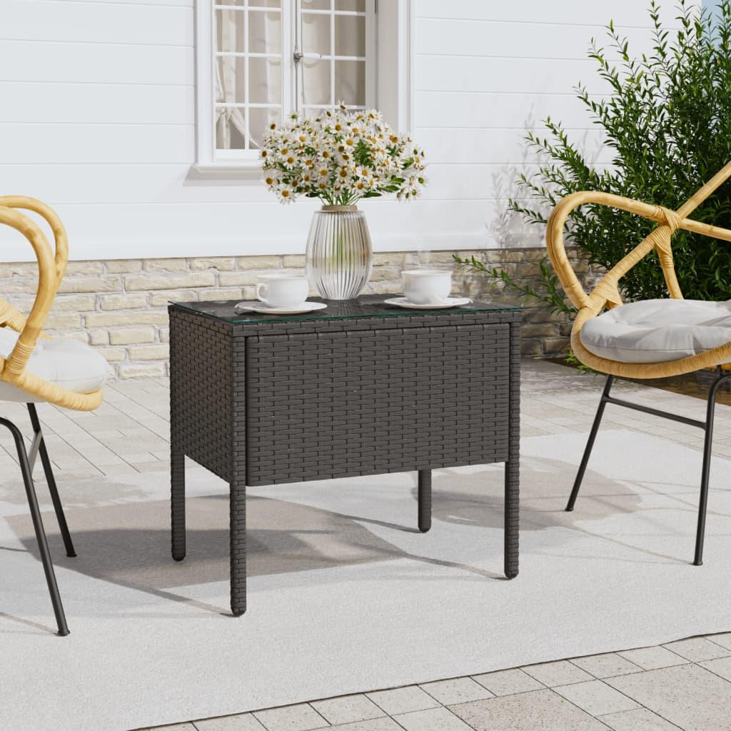 Sidebord 53x37x48 Cm Polyrattan Og Hærdet Glas Sort