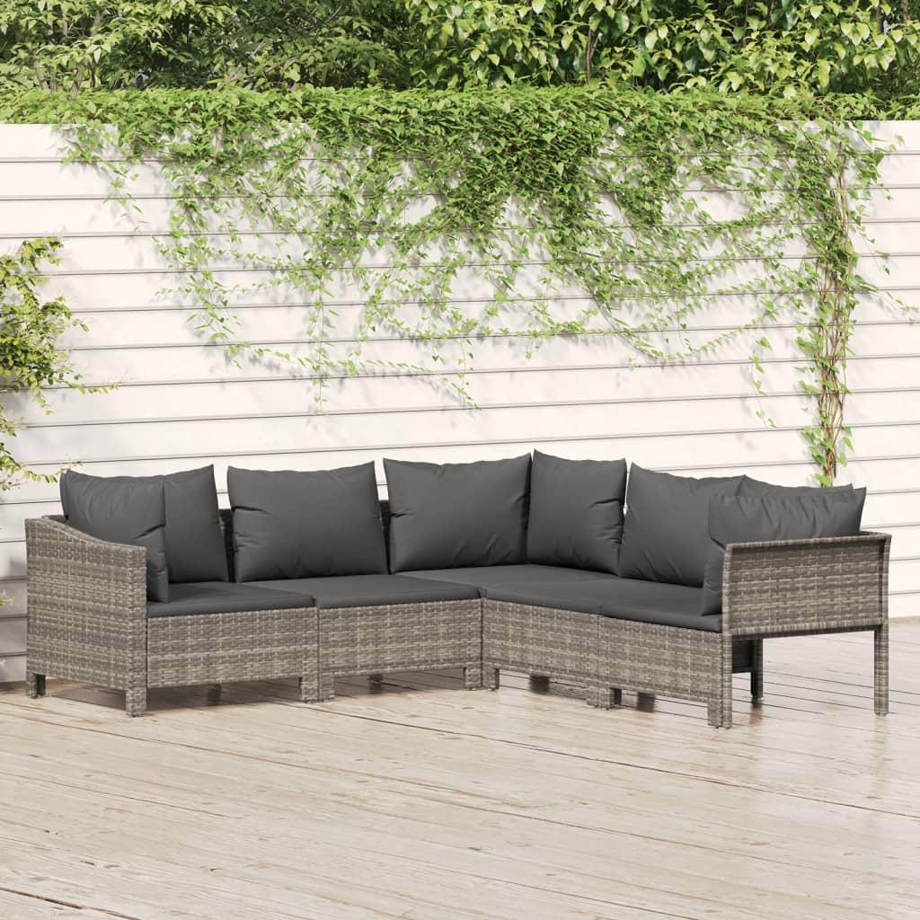 Loungesæt Til Haven 6 Dele Med Hynder Polyrattan Grå - 5