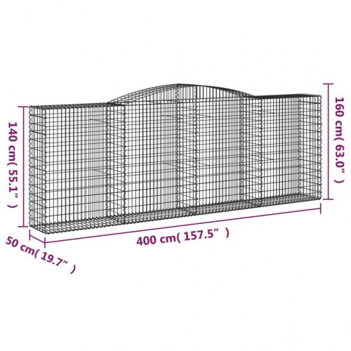 Buet gabionkurv 400×50×140/160 cm - galvaniseret jern