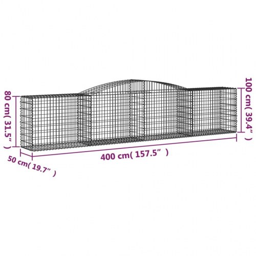Buet gabionkurv 400×50×80/100 cm - galvaniseret jern