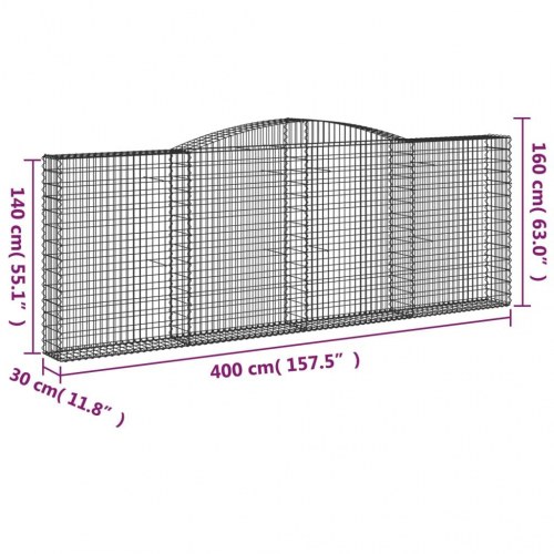 Buet gabionkurv 400 × 30 × 140/160 cm - galvaniseret jern