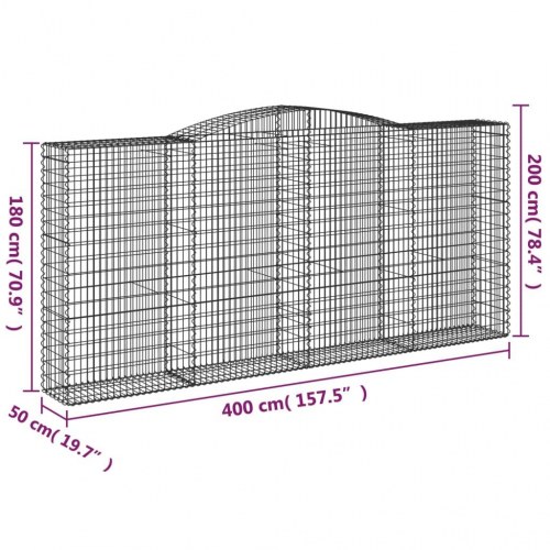 Buet gabionkurv 400 × 50 × 180/200 cm - galvaniseret jern