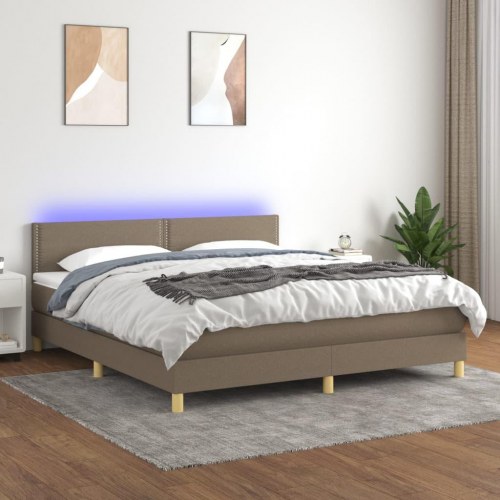 Kontinentalseng med LED-lys 180×200 cm - stof, gråbrun