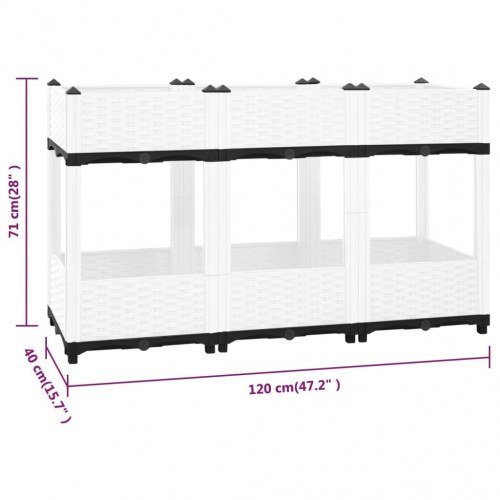 Højbed i polypropylen 120 × 40 × 71 cm - hvid, rattanlook