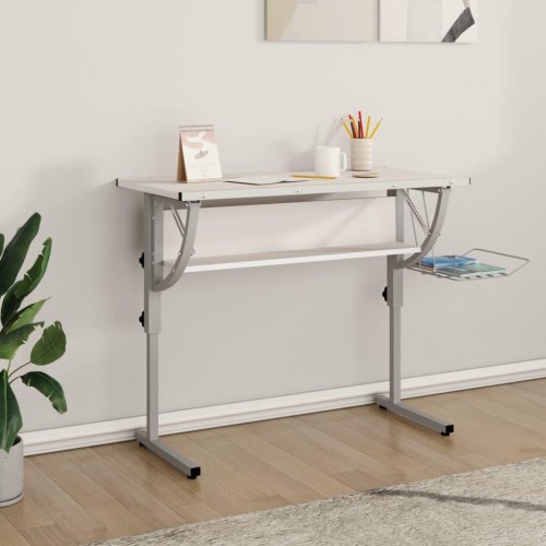 Skrivebord 110×53×(58-87) cm - justerbar bordplade, hvid/grå, konstrueret træ og stål