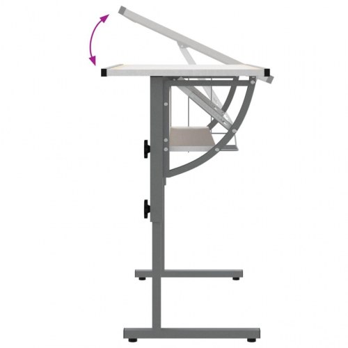 Skrivebord 110×53×(58-87) cm - justerbar bordplade, hvid/grå, konstrueret træ og stål