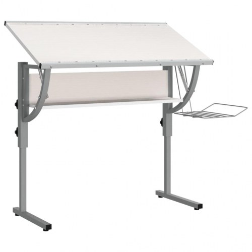 Skrivebord 110×53×(58-87) cm - justerbar bordplade, hvid/grå, konstrueret træ og stål