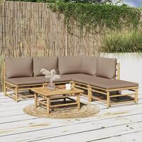 Loungesæt til haven 6 dele med gråbrune hynder bambus