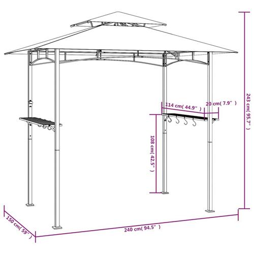 Grillpavillon med sidehylder 240x150x243 cm stål antracitgrå