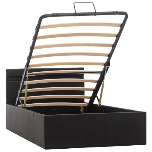 Hydraulisk opbevaringsseng med LED 90 x 200 cm kunstlæder sort
