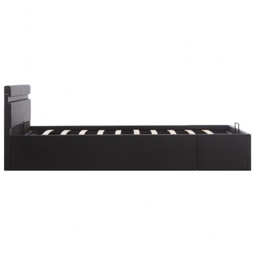Hydraulisk opbevaringsseng med LED 120 x 200 cm kunstlæder sort
