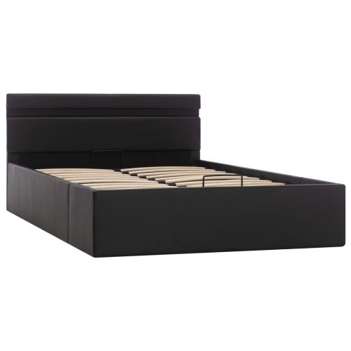 Hydraulisk opbevaringsseng med LED 140 x 200 cm kunstlæder sort