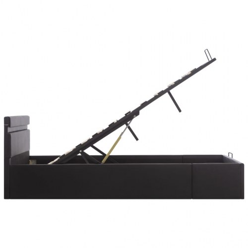 Hydraulisk opbevaringsseng med LED 140 x 200 cm kunstlæder sort