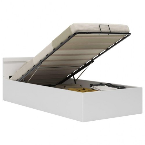 Hydraulisk opbevaringsseng med LED 90 x 200 cm kunstlæder hvid