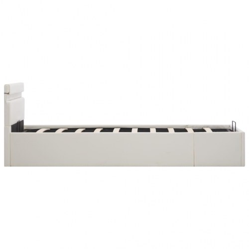 Hydraulisk opbevaringsseng med LED 90 x 200 cm kunstlæder hvid
