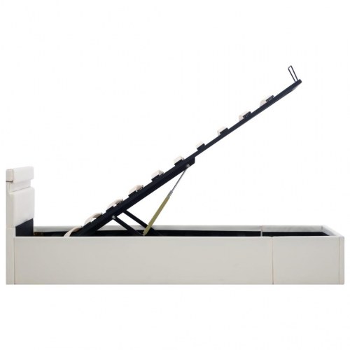 Hydraulisk opbevaringsseng med LED 90 x 200 cm kunstlæder hvid