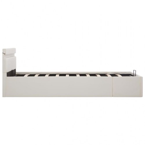 Hydraulisk opbevaringsseng med LED 120x200 cm kunstlæder hvid