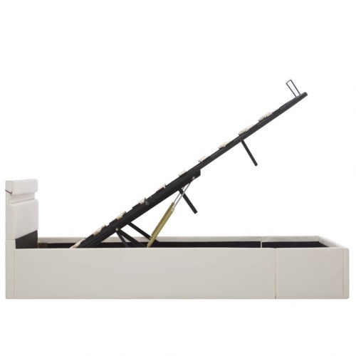 Hydraulisk opbevaringsseng med LED 120x200 cm kunstlæder hvid