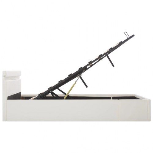Hydraulisk opbevaringsseng med LED 160 x 200 cm kunstlæder hvid