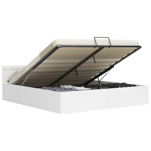 Hydraulisk opbevaringsseng med LED 180 x 200 cm kunstlæder hvid