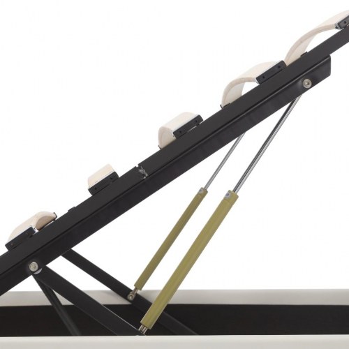Hydraulisk opbevaringsseng med LED 180 x 200 cm kunstlæder hvid