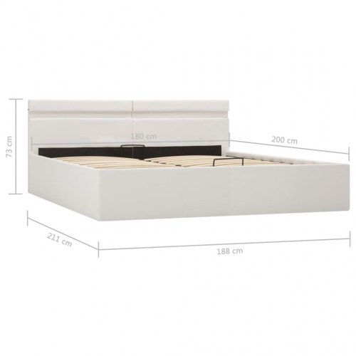 Hydraulisk opbevaringsseng med LED 180 x 200 cm kunstlæder hvid