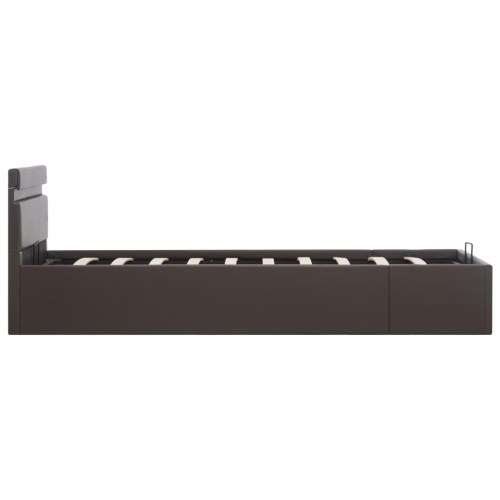 Hydraulisk opbevaringsseng med LED 90 x 200 cm kunstlæder grå