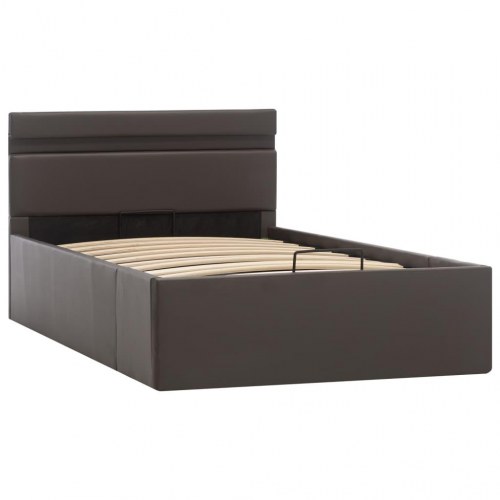 Hydraulisk opbevaringsseng med LED 100 x 200 cm kunstlæder grå